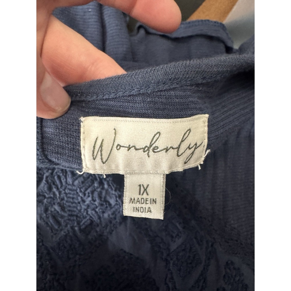 Wonderly Blue Embroidered Top Flutter Sleeve Tunic Cottagecore Boho Flowy 1X - Picture 4 of 7